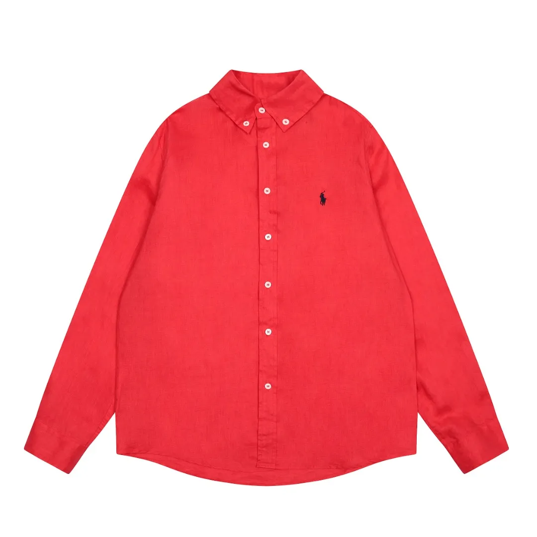 P300 Top Quality" Style Number: 8001# [Ralph Lauren Paul Pony Linen Basic Couple Style Shirt Long Sleeve] ✅Ralph Lauren Paul Small Label War Horse 100% Pure Linen Classic Basic Four Seasons Shirt Long Sleeve ✅A must-have item for the lazy style. The upper body has a retro and fresh feeling. ✅100% pure linen 280g 32 count fabric. Washed, retro and textured. ✅Dedicated to platform live broadcast. Wholesale entity ✅Simple and easy to match, light American old money style, the upper body is super great, ✅Standard for all seasons, worn alone/inner, it is a must-have for YYDS couples wardrobe. Size: S-XL Color: Black, White, Navy, Khaki, Pink, Yellow, Red, Colorful Blue, Light Blue, Rose Red